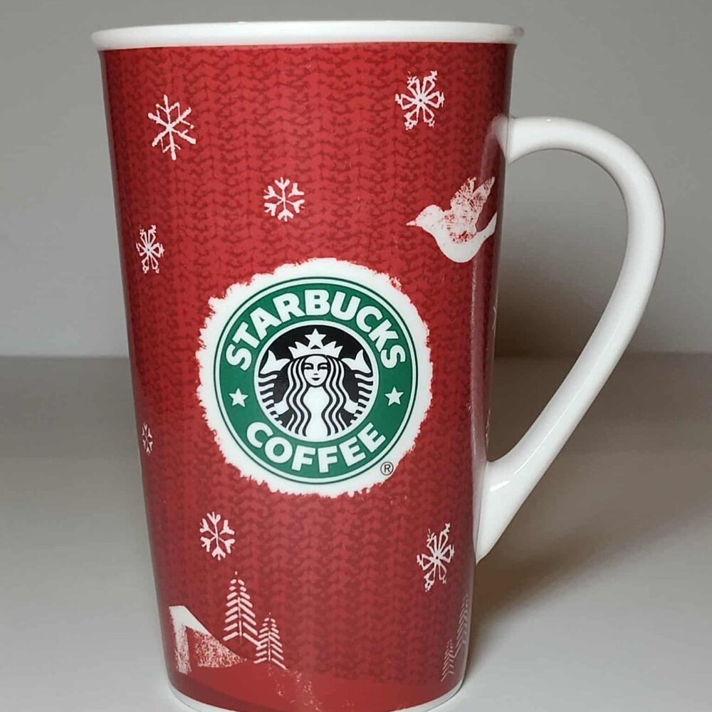 Starbucks red 2008 Holiday Christmas mug 16oz.
